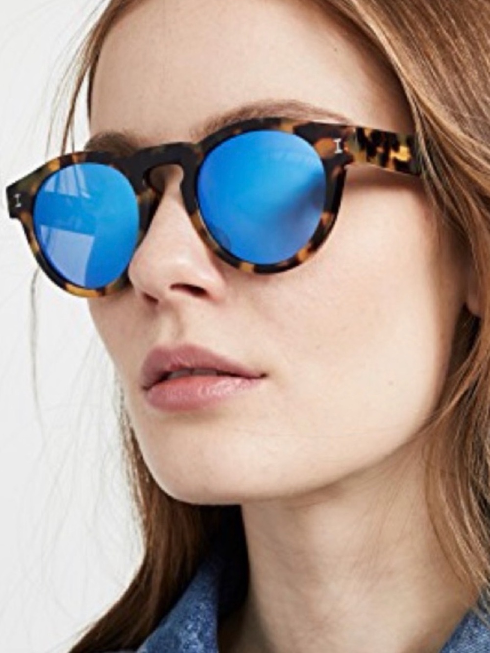 Illesteva Tortoiseshell Frame Sunglasses with Blue Mirrored Lenses